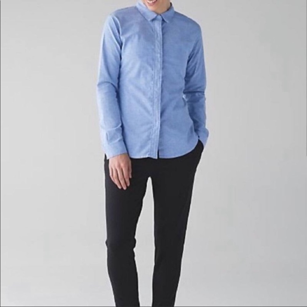 Lululemon Light Blue Chambray Button Down Top